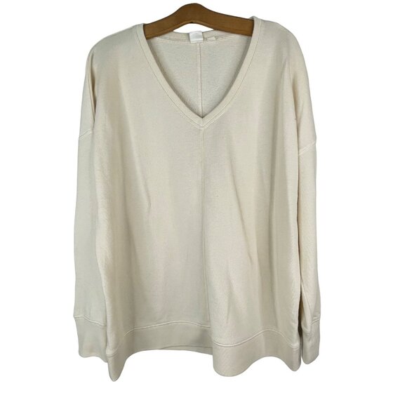 Gap VNeck Soft Oversized Long Sleeve Cream Drop Shoulder Size Medium Top Blouse - Picture 1 of 6